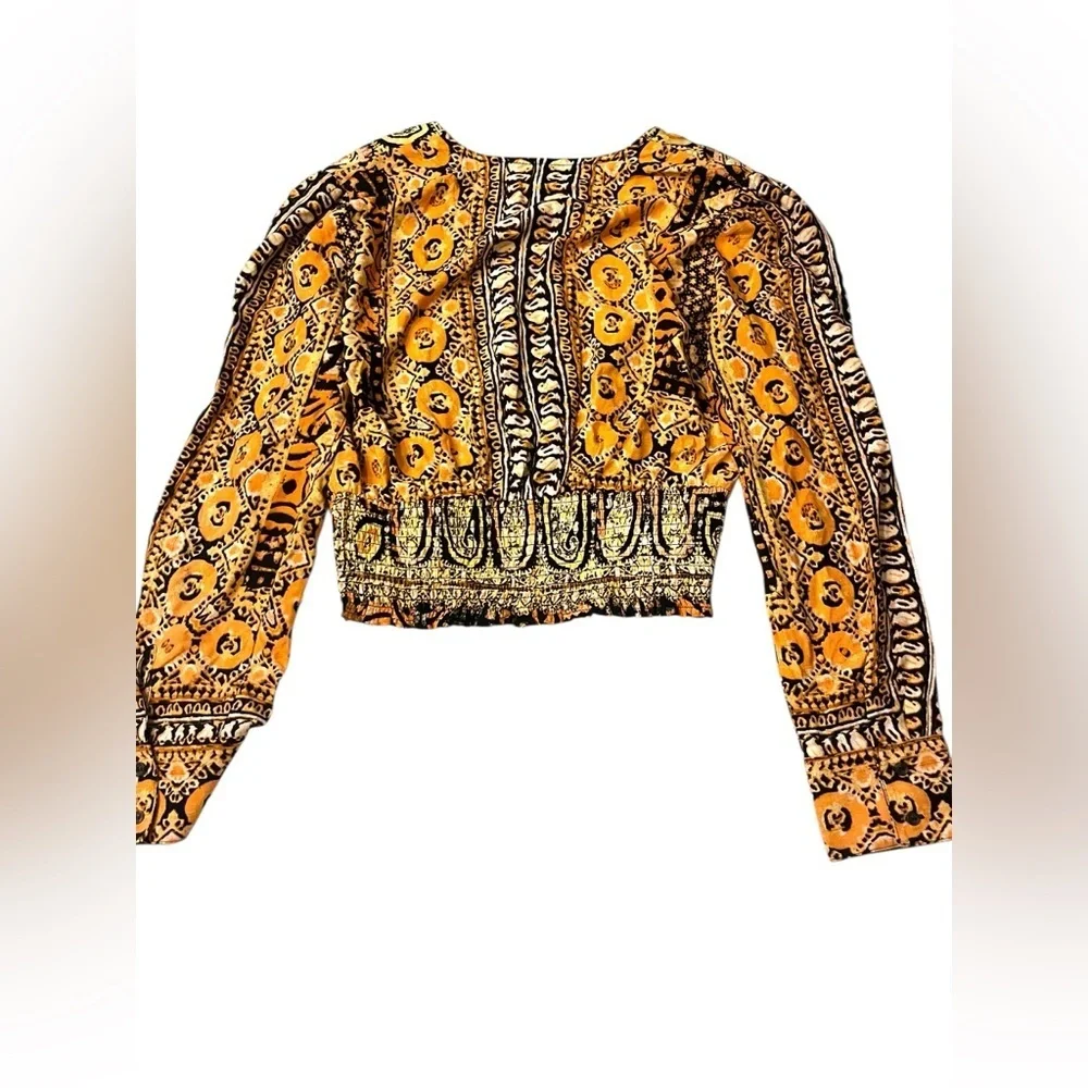 Free People Wild And Free Blouse Orange Black Combo NWOT Size M
